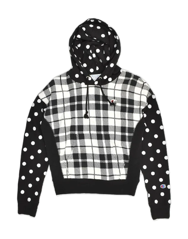 CHAMPION Womens Hoodie Jumper UK 6 XS Black Patchwork Cotton Hoodie with Belted Waist Structured Tailored CHAMPION Womens Hoodie Jumper UK 6 XS Black Patchwork Cotton Hoodie with Belted Waist Structured Tailored