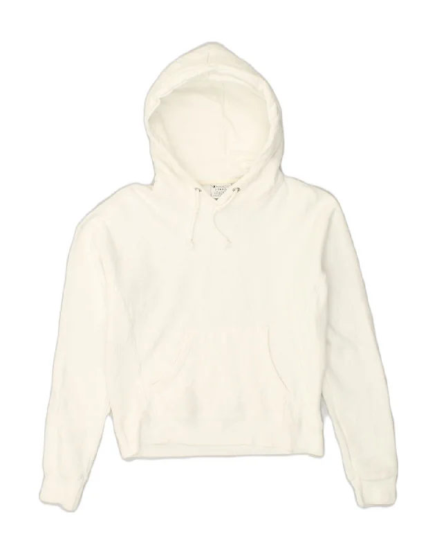 CHAMPION Womens Hoodie Jumper UK 6 XS White Cotton Hoodie with Applique Textured Unique CHAMPION Womens Hoodie Jumper UK 6 XS White Cotton Hoodie with Applique Textured Unique