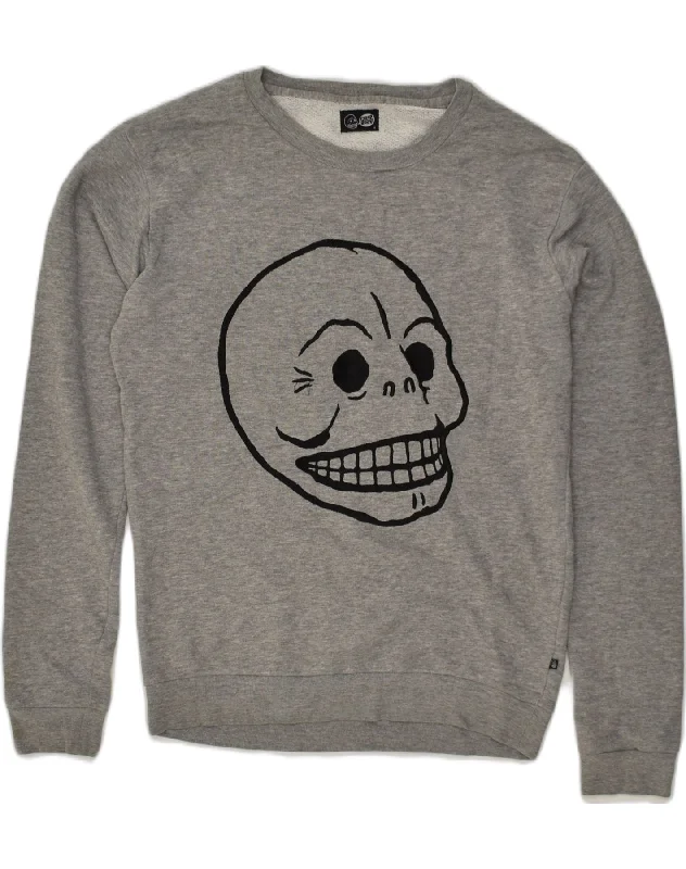 CHEAP MONDAY Womens Graphic Sweatshirt Jumper UK 14 Medium Grey Cotton Hoodie with Toggle Buttons Decorative Unique CHEAP MONDAY Womens Graphic Sweatshirt Jumper UK 14 Medium Grey Cotton Hoodie with Toggle Buttons Decorative Unique