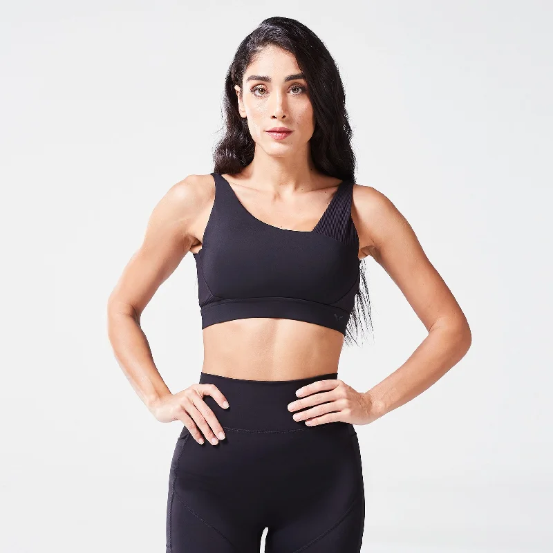 Code Ribbed Asymmetric Bra - Black Casual Bralette Set