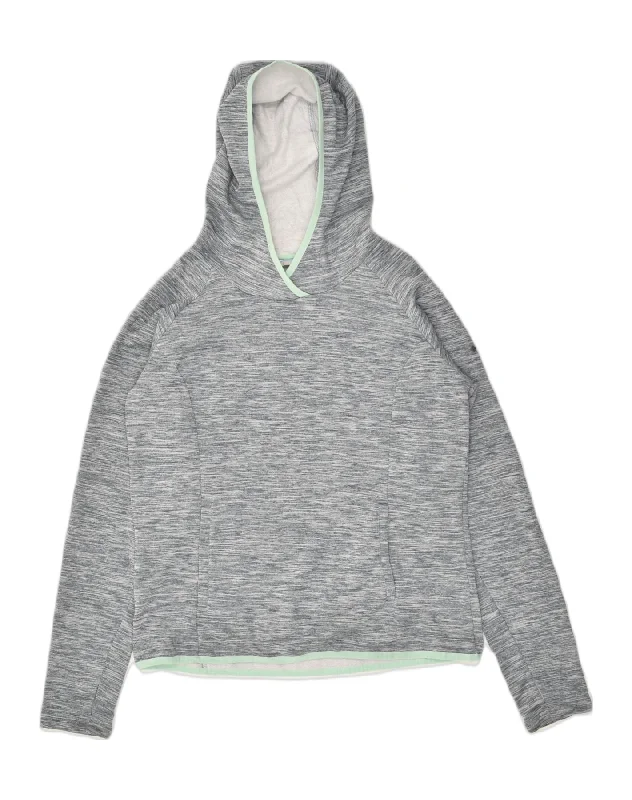 COLUMBIA Womens Loose Fit Hoodie Jumper UK 10 Small Grey Striped Polyester Hoodie with Typography Text Message COLUMBIA Womens Loose Fit Hoodie Jumper UK 10 Small Grey Striped Polyester Hoodie with Typography Text Message