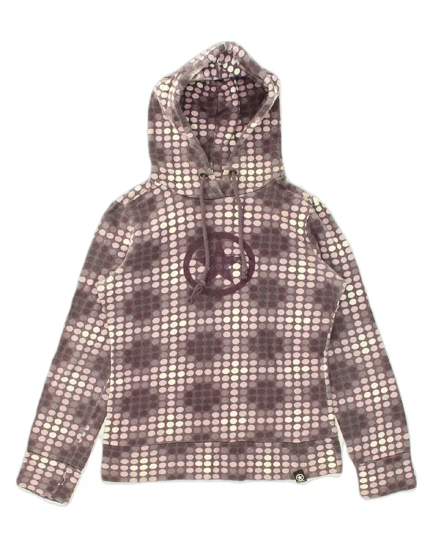 CONVERSE Womens Graphic Hoodie Jumper UK 6 XS Purple Spotted Cotton Hoodie with Tied Waist Feminine Flattering CONVERSE Womens Graphic Hoodie Jumper UK 6 XS Purple Spotted Cotton Hoodie with Tied Waist Feminine Flattering