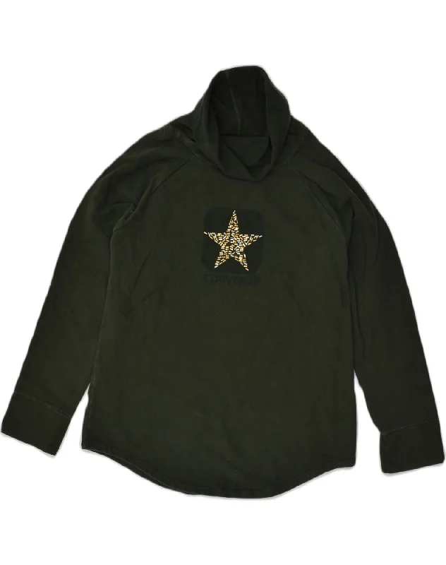 CONVERSE Womens Graphic Roll Neck Sweatshirt Jumper UK 18 XL Khaki Cotton Hoodie with Camouflage Military Edgy CONVERSE Womens Graphic Roll Neck Sweatshirt Jumper UK 18 XL Khaki Cotton Hoodie with Camouflage Military Edgy
