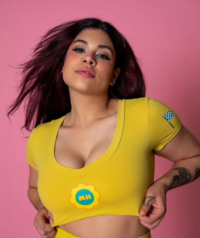 DAISY YELLOW- VNECK BRA TOP Supportive Wireless Bra