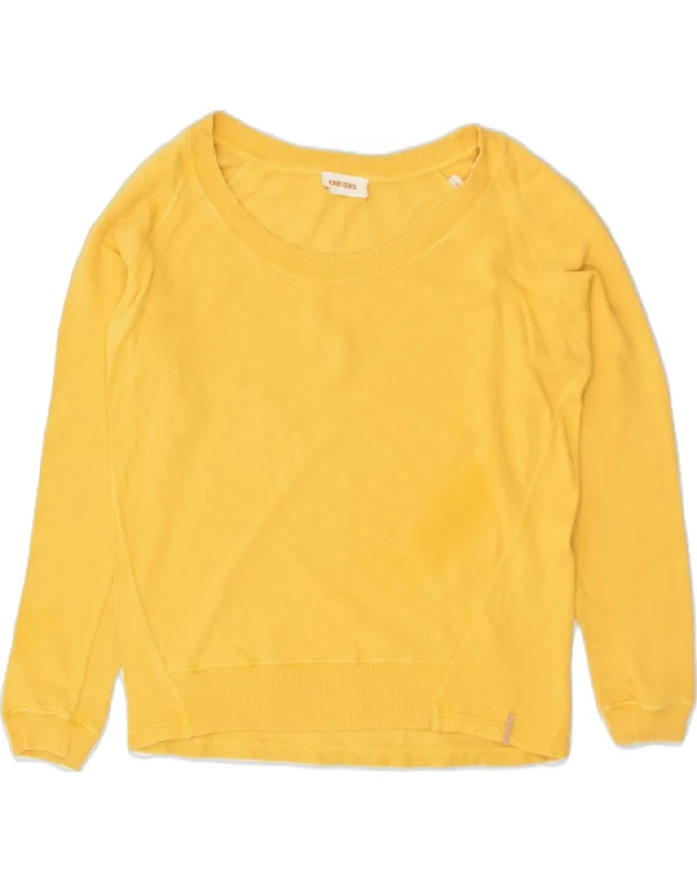 DIESEL Womens Oversized Sweatshirt Jumper UK 10 Small Yellow Cotton Hoodie with Bell Sleeves Flared Feminine