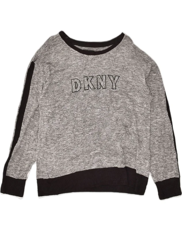 DKNY Womens Graphic Sweatshirt Jumper UK 16 Large Grey Flecked Viscose Hoodie Sweatshirt Pullover DKNY Womens Graphic Sweatshirt Jumper UK 16 Large Grey Flecked Viscose Hoodie Sweatshirt Pullover