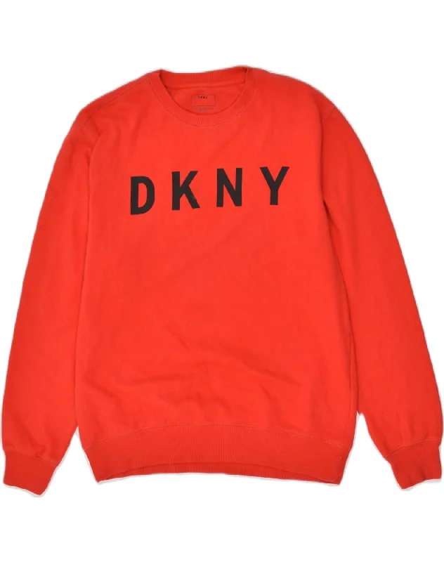 DKNY Womens Graphic Sweatshirt Jumper UK 16 Large Red Cotton Hoodie with Neon Bright Vibrant DKNY Womens Graphic Sweatshirt Jumper UK 16 Large Red Cotton Hoodie with Neon Bright Vibrant