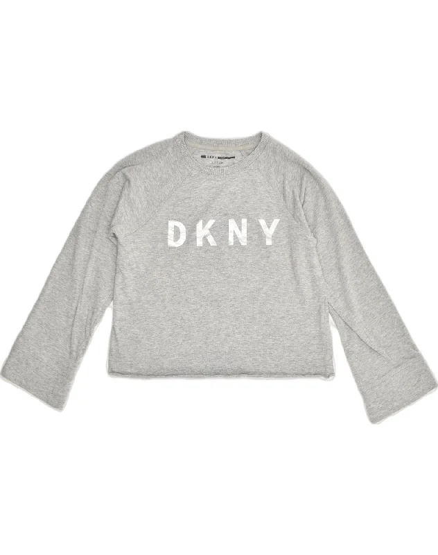 DKNY Womens Loose Fit Crop Sweatshirt Jumper UK 6 XS Grey Cotton Hoodie with Mesh Breathable Sporty DKNY Womens Loose Fit Crop Sweatshirt Jumper UK 6 XS Grey Cotton Hoodie with Mesh Breathable Sporty