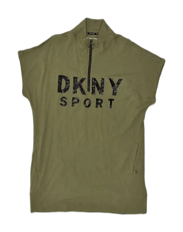 DKNY Womens Short Sleeve Graphic Sweatshirt Jumper UK 18 XL Khaki Cotton Hoodie with Rolled Sleeves Casual Relaxed DKNY Womens Short Sleeve Graphic Sweatshirt Jumper UK 18 XL Khaki Cotton Hoodie with Rolled Sleeves Casual Relaxed