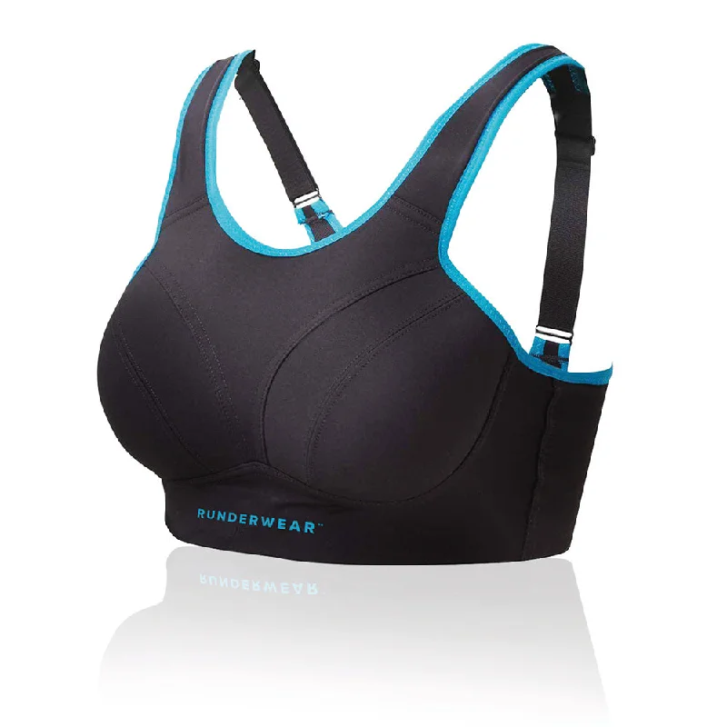 Easy-On Support Running Bra (D-H) - Black/Cyan Elegant Cotton Bra