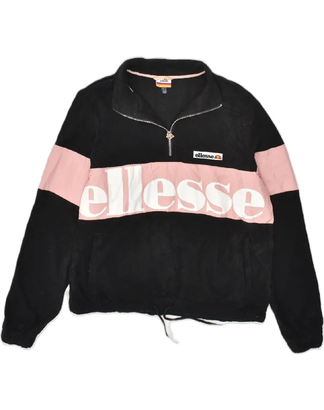 ELLESSE Womens Graphic Fleece Sweatshirt Jumper UK 10 Small Black Hoodie with Drawcord Adjustable Secure ELLESSE Womens Graphic Fleece Sweatshirt Jumper UK 10 Small Black Hoodie with Drawcord Adjustable Secure