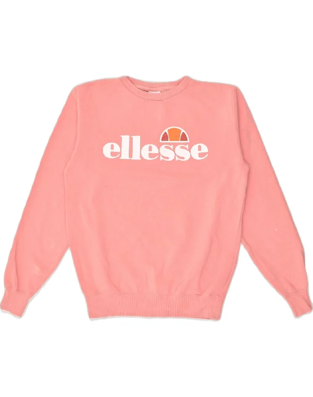 ELLESSE Womens Graphic Sweatshirt Jumper UK 10 Small Pink Cotton Hoodie with Drawcord Adjustable Secure ELLESSE Womens Graphic Sweatshirt Jumper UK 10 Small Pink Cotton Hoodie with Drawcord Adjustable Secure