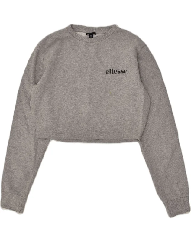 ELLESSE Womens Oversized Crop Sweatshirt Jumper UK 10 Small Grey Cotton Hoodie with Rolled Sleeves Casual Relaxed ELLESSE Womens Oversized Crop Sweatshirt Jumper UK 10 Small Grey Cotton Hoodie with Rolled Sleeves Casual Relaxed