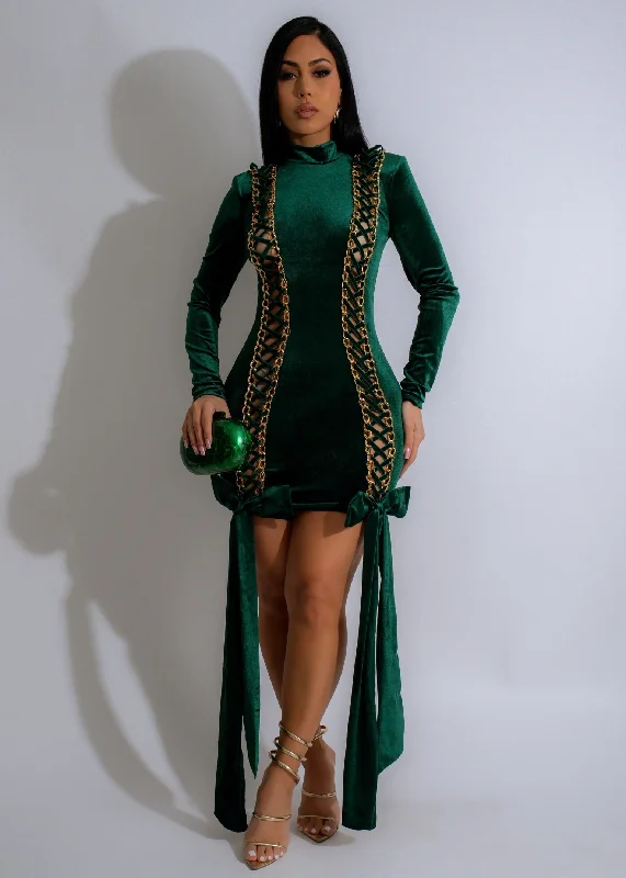 Fierce Embrace Velvet Mini Dress Green Chic Bohemian Mini Dress