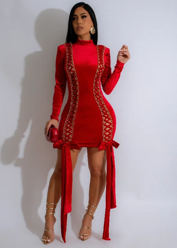 Fierce Embrace Velvet Mini Dress Red Cozy Cotton Mini Dress