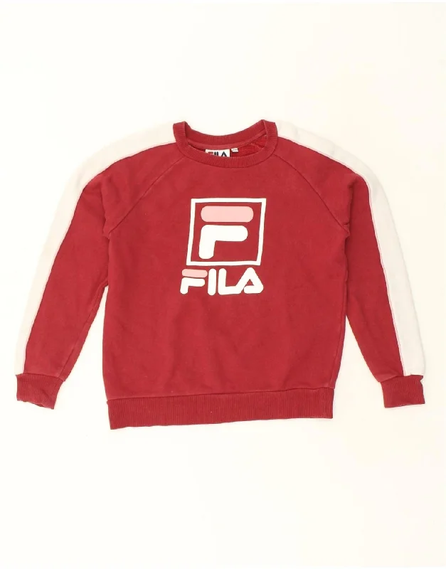 FILA Womens Graphic Sweatshirt Jumper UK 2 2XS Red Cotton Hoodie with Logo Branding Identity FILA Womens Graphic Sweatshirt Jumper UK 2 2XS Red Cotton Hoodie with Logo Branding Identity