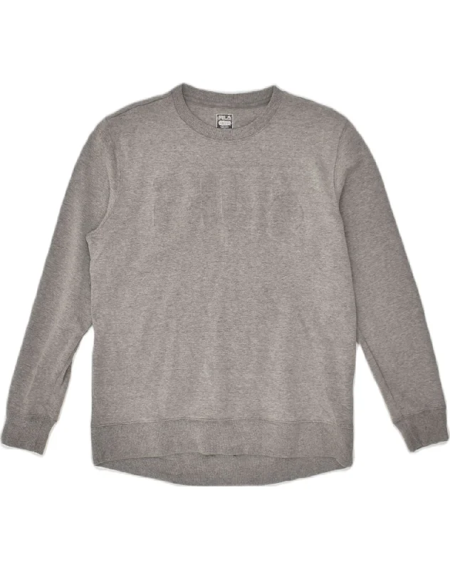 FILA Womens Oversized Graphic Sweatshirt Jumper UK 10 Small Grey Cotton Hoodie with Double Zipper Versatile Adjustable FILA Womens Oversized Graphic Sweatshirt Jumper UK 10 Small Grey Cotton Hoodie with Double Zipper Versatile Adjustable