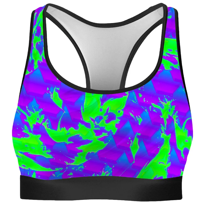 Green and Purple Hypno Splatter Rave Bra Comfortable Lace Bra