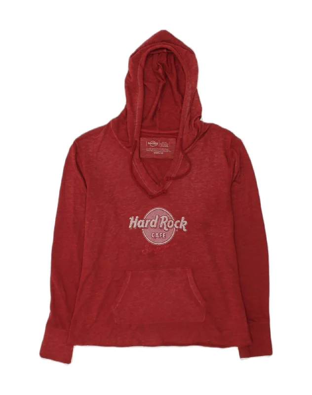 HARD ROCK CAFE Womens Singapore Hoodie Jumper UK 12 Medium Burgundy Cotton Hoodie with Typography Text Message HARD ROCK CAFE Womens Singapore Hoodie Jumper UK 12 Medium Burgundy Cotton Hoodie with Typography Text Message