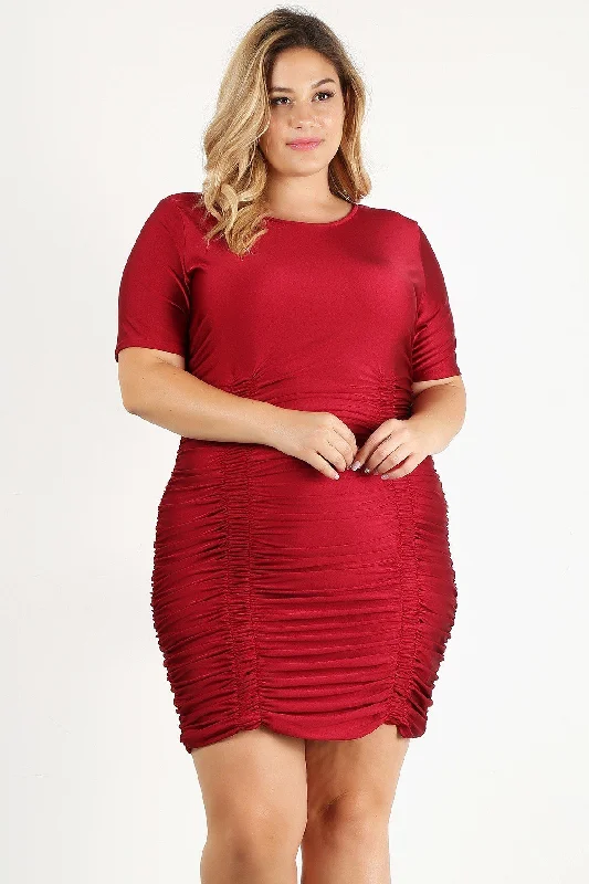 Plus Ruby Red Bodycon Mini Dress Elegant Tulle Mini Dress