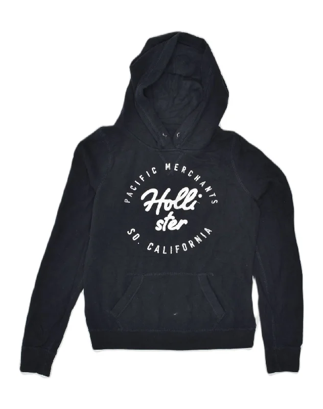 HOLLISTER Womens California Graphic Hoodie Jumper UK 12 Medium Navy Blue Hoodie with Velcro Closure Adjustable Secure HOLLISTER Womens California Graphic Hoodie Jumper UK 12 Medium Navy Blue Hoodie with Velcro Closure Adjustable Secure