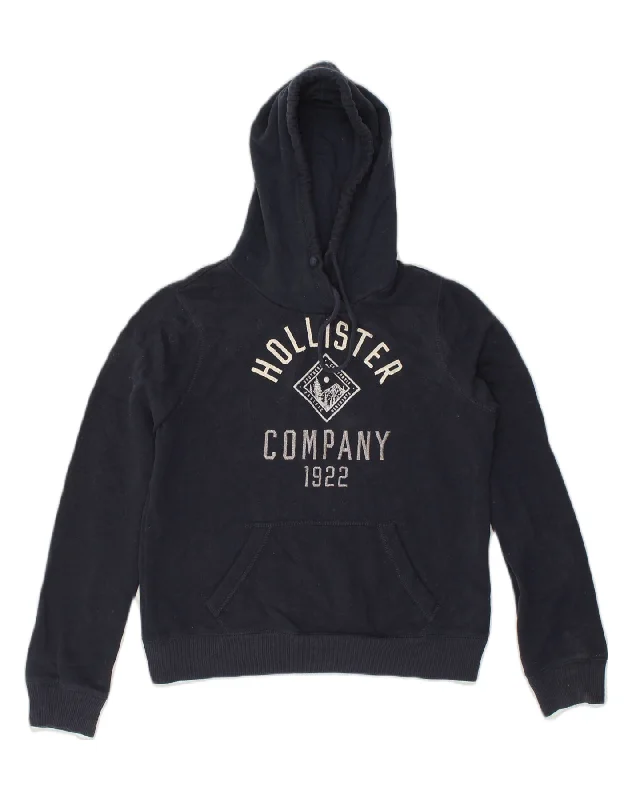 HOLLISTER Womens Graphic Hoodie Jumper UK 14 Medium Navy Blue Cotton Hoodie with Camouflage Military Edgy HOLLISTER Womens Graphic Hoodie Jumper UK 14 Medium Navy Blue Cotton Hoodie with Camouflage Military Edgy