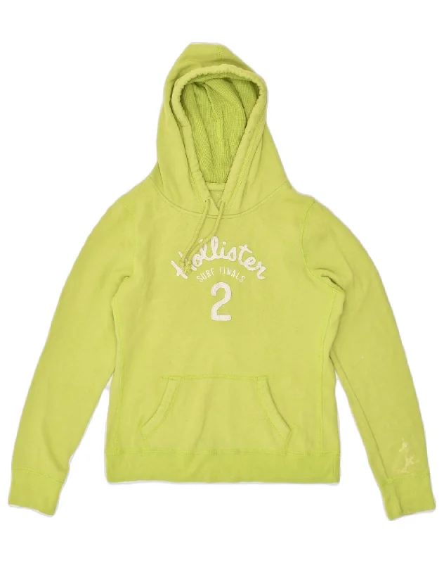 HOLLISTER Womens Graphic Hoodie Jumper UK 16 Large Green Cotton Hoodie with Crew Neck Simple Timeless