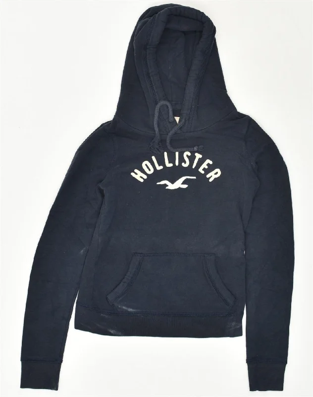HOLLISTER Womens Graphic Hoodie Jumper UK 6 XS Navy Blue Cotton Hoodie Dress Longline Feminine HOLLISTER Womens Graphic Hoodie Jumper UK 6 XS Navy Blue Cotton Hoodie Dress Longline Feminine