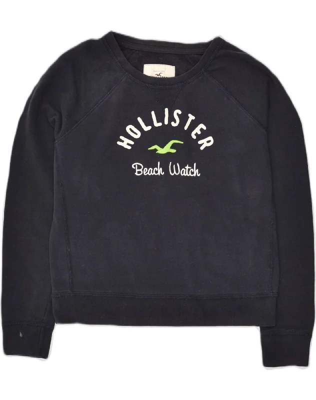 HOLLISTER Womens Graphic Sweatshirt Jumper UK 14 Medium Navy Blue Cotton Hoodie with Slim Fit Tailored Modern HOLLISTER Womens Graphic Sweatshirt Jumper UK 14 Medium Navy Blue Cotton Hoodie with Slim Fit Tailored Modern