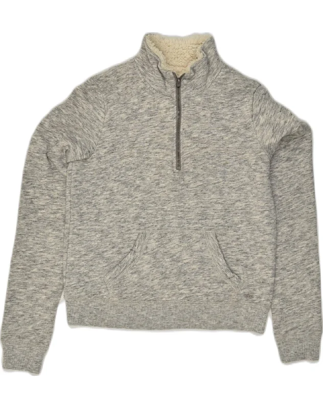 HOLLISTER Womens Sherpa Zip Neck Sweatshirt Jumper UK 6 XS Grey Flecked Hoodie with Cuffed Sleeves Snug Secure HOLLISTER Womens Sherpa Zip Neck Sweatshirt Jumper UK 6 XS Grey Flecked Hoodie with Cuffed Sleeves Snug Secure