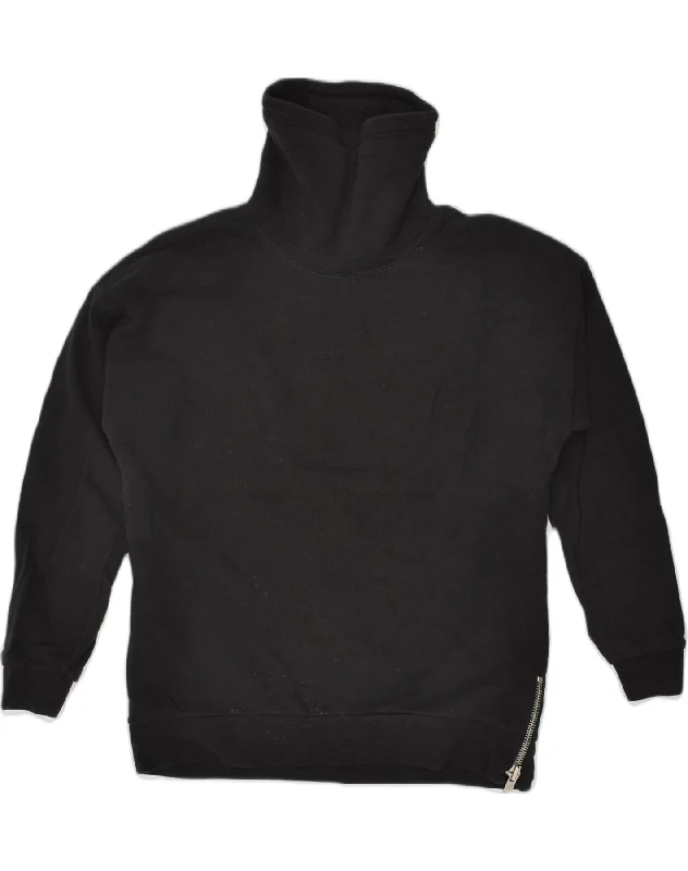 J. CREW Womens Roll Neck Sweatshirt Jumper UK 4 XS Black Cotton Hoodie with Print Artistic Unique J. CREW Womens Roll Neck Sweatshirt Jumper UK 4 XS Black Cotton Hoodie with Print Artistic Unique