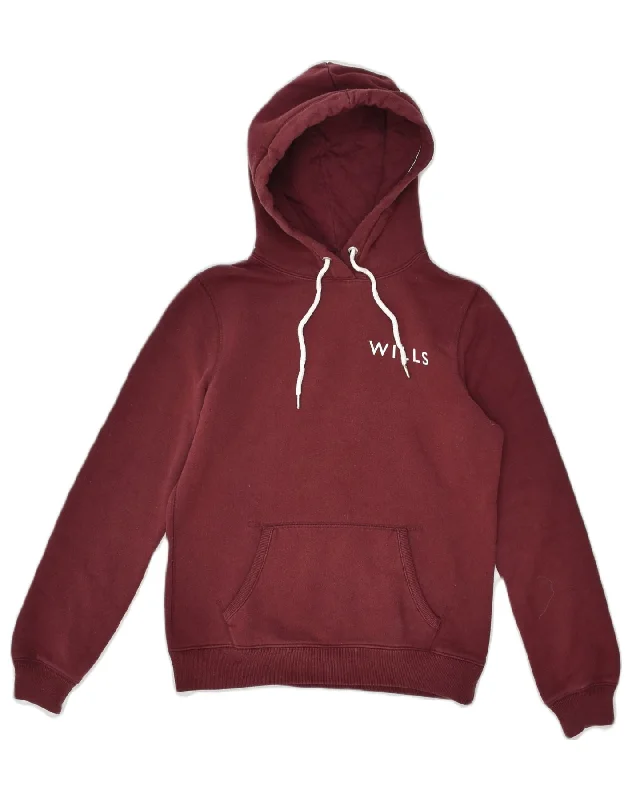 JACK WILLS Womens Graphic Hoodie Jumper UK 10 Small  Burgundy Cotton Hoodie with Elastic Waist Stretchable Comfortable