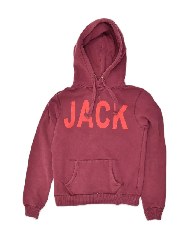 JACK WILLS Womens Graphic Hoodie Jumper UK 10 Small Burgundy Cotton Hoodie with Raw Hem Edgy Unfinished JACK WILLS Womens Graphic Hoodie Jumper UK 10 Small Burgundy Cotton Hoodie with Raw Hem Edgy Unfinished