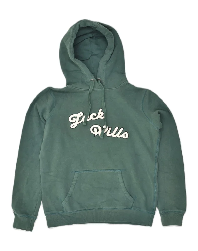 JACK WILLS Womens Graphic Hoodie Jumper UK 10 Small Green Cotton Oversized Hoodie Comfort Casual