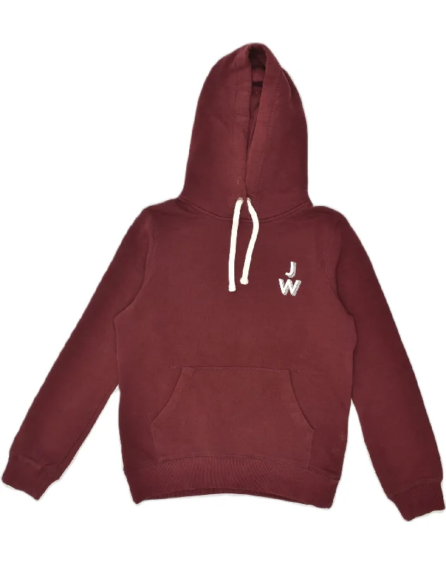 JACK WILLS Womens Graphic Hoodie Jumper UK 10 Small Maroon Cotton Hoodie with Ribbed Hem Stretchable Secure