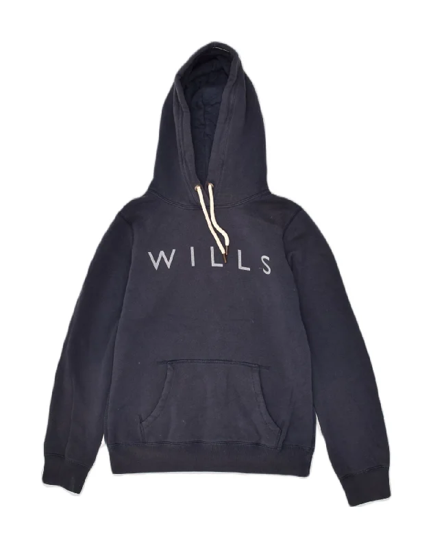 JACK WILLS Womens Graphic Hoodie Jumper UK 10 Small Navy Blue Cotton Hoodie with Ribbed Hem Stretchable Secure JACK WILLS Womens Graphic Hoodie Jumper UK 10 Small Navy Blue Cotton Hoodie with Ribbed Hem Stretchable Secure
