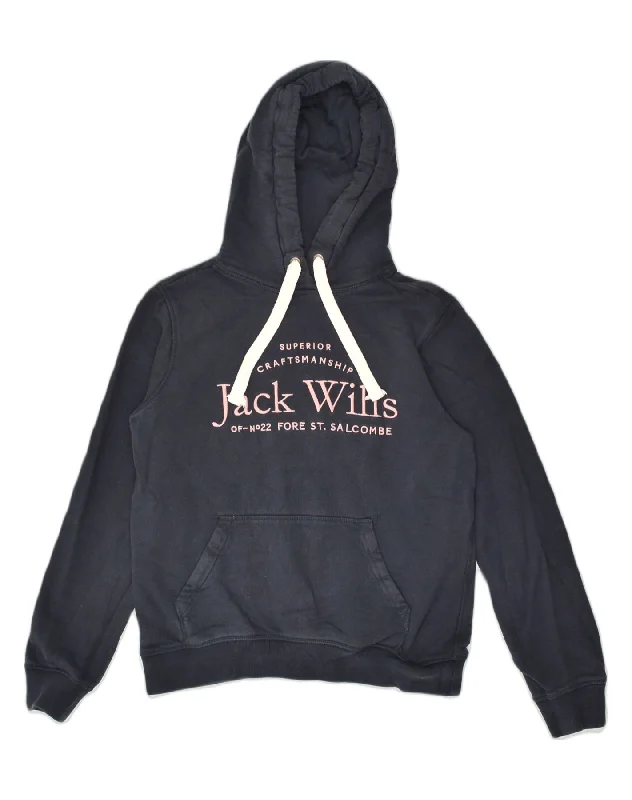 JACK WILLS Womens Graphic Hoodie Jumper UK 10 Small Navy Blue Cotton Hoodie with Bell Sleeves Flared Feminine JACK WILLS Womens Graphic Hoodie Jumper UK 10 Small Navy Blue Cotton Hoodie with Bell Sleeves Flared Feminine
