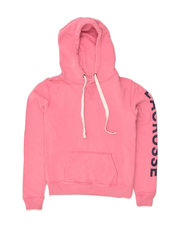 JACK WILLS Womens Graphic Hoodie Jumper UK 10 Small Pink Cotton Hoodie with Hem Lace Feminine Delicate