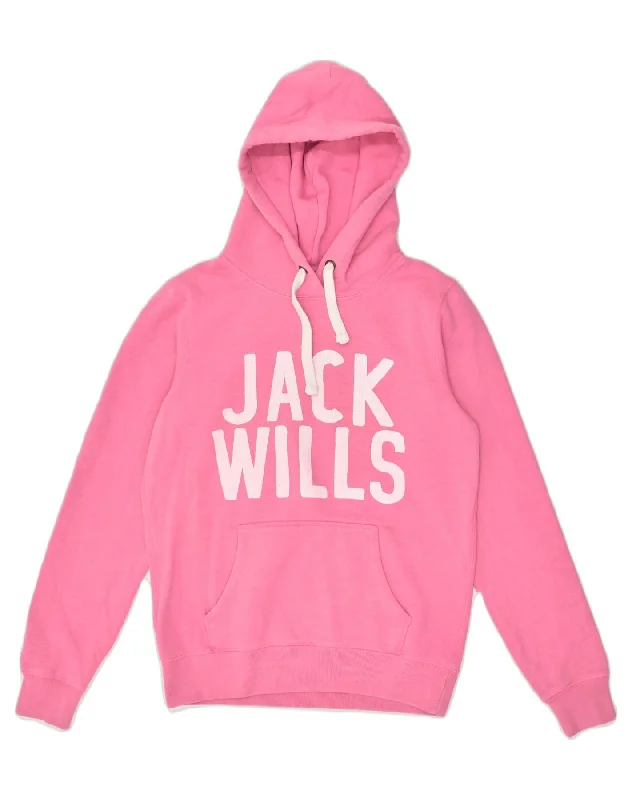 JACK WILLS Womens Graphic Hoodie Jumper UK 10 Small Pink Cotton Hoodie with Zipper Versatile Modern