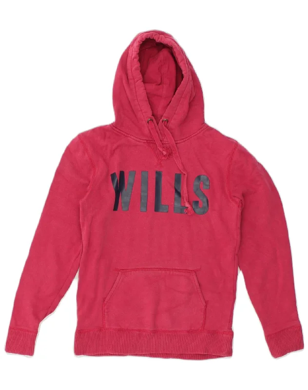 JACK WILLS Womens Graphic Hoodie Jumper UK 10 Small Pink Cotton Hoodie with Velcro Closure Adjustable Secure JACK WILLS Womens Graphic Hoodie Jumper UK 10 Small Pink Cotton Hoodie with Velcro Closure Adjustable Secure