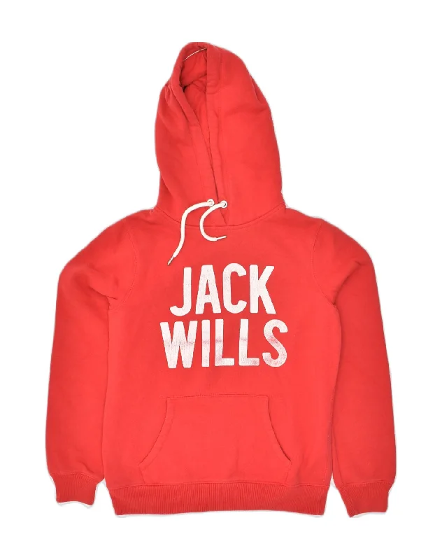 JACK WILLS Womens Graphic Hoodie Jumper UK 10 Small Red Cotton Graphic Hoodie Design Print JACK WILLS Womens Graphic Hoodie Jumper UK 10 Small Red Cotton Graphic Hoodie Design Print