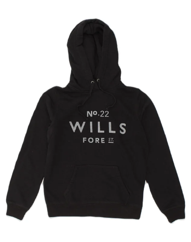 JACK WILLS Womens Graphic Hoodie Jumper UK 12 Medium Black Cotton Hoodie with Typography Text Message JACK WILLS Womens Graphic Hoodie Jumper UK 12 Medium Black Cotton Hoodie with Typography Text Message