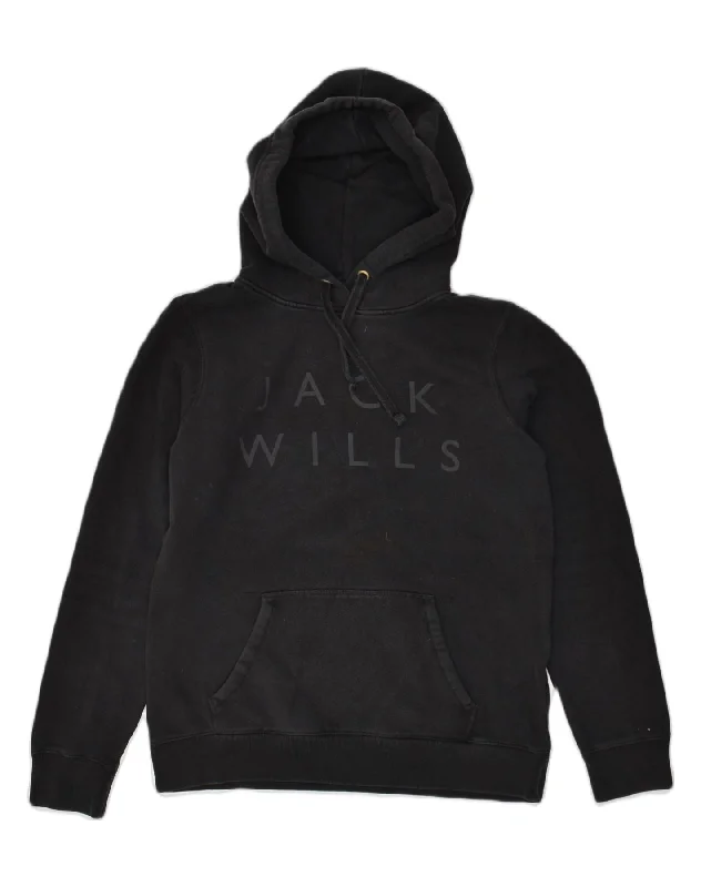 JACK WILLS Womens Graphic Hoodie Jumper UK 12 Medium Black Cotton Hoodie with Full-Zip Functional Layering JACK WILLS Womens Graphic Hoodie Jumper UK 12 Medium Black Cotton Hoodie with Full-Zip Functional Layering
