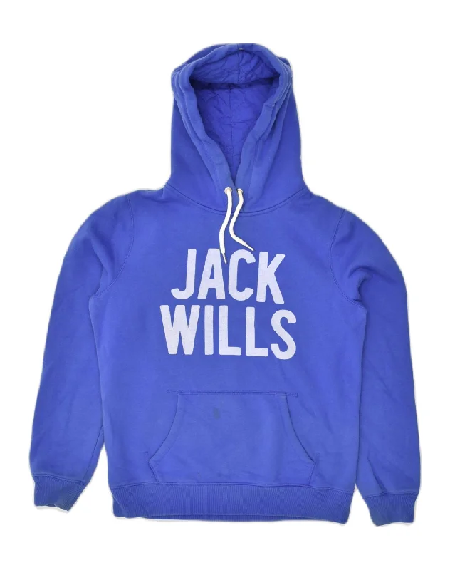 JACK WILLS Womens Graphic Hoodie Jumper UK 12 Medium Blue Cotton Hoodie Dress Longline Feminine