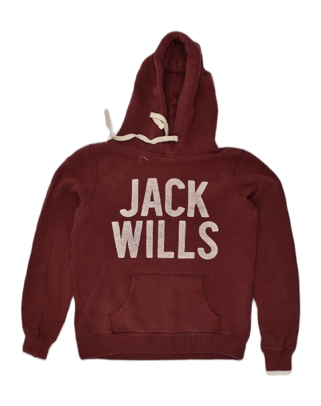 JACK WILLS Womens Graphic Hoodie Jumper UK 12 Medium Burgundy Cotton Hoodie Sweatshirt Pullover JACK WILLS Womens Graphic Hoodie Jumper UK 12 Medium Burgundy Cotton Hoodie Sweatshirt Pullover