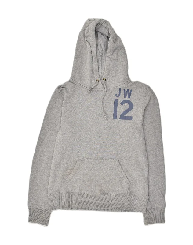 JACK WILLS Womens Graphic Hoodie Jumper UK 12 Medium Grey Cotton Hoodie with Button Placket Classic Preppy