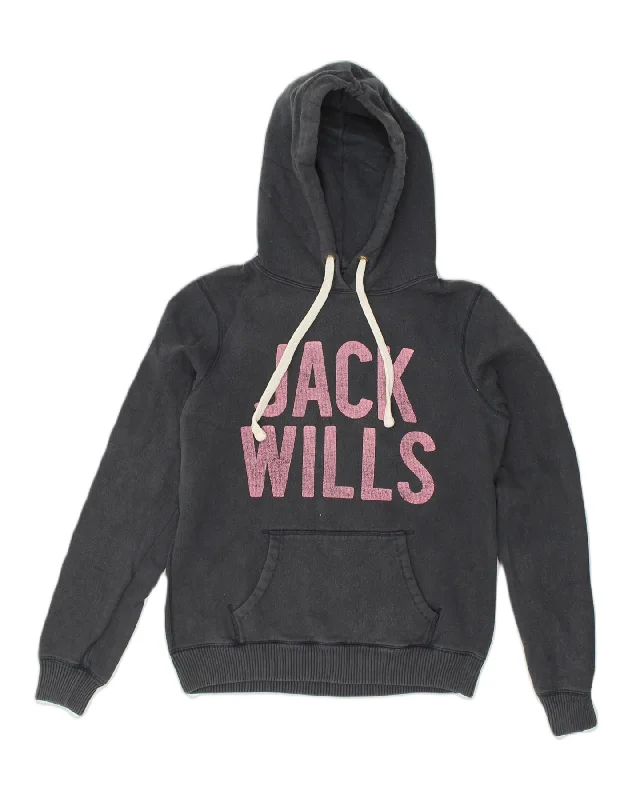 JACK WILLS Womens Graphic Hoodie Jumper UK 12 Medium Navy Blue Cotton Hoodie with Slit Hem Functional Movement JACK WILLS Womens Graphic Hoodie Jumper UK 12 Medium Navy Blue Cotton Hoodie with Slit Hem Functional Movement