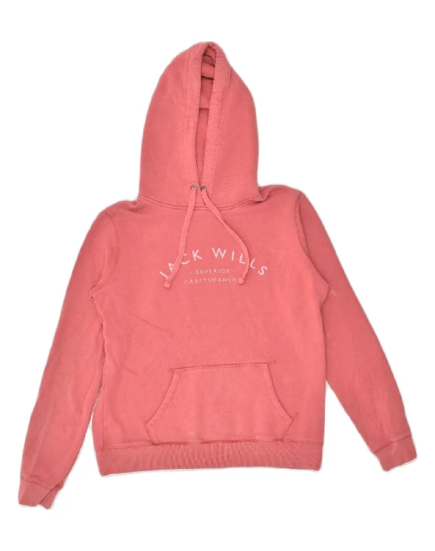 JACK WILLS Womens Graphic Hoodie Jumper UK 12 Medium Pink Cotton Hoodie with Raglan Sleeves Sporty Comfortable JACK WILLS Womens Graphic Hoodie Jumper UK 12 Medium Pink Cotton Hoodie with Raglan Sleeves Sporty Comfortable