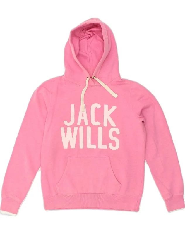 JACK WILLS Womens Graphic Hoodie Jumper UK 12 Medium Pink Cotton Hoodie with Hem Elastic Stretchable Comfortable JACK WILLS Womens Graphic Hoodie Jumper UK 12 Medium Pink Cotton Hoodie with Hem Elastic Stretchable Comfortable