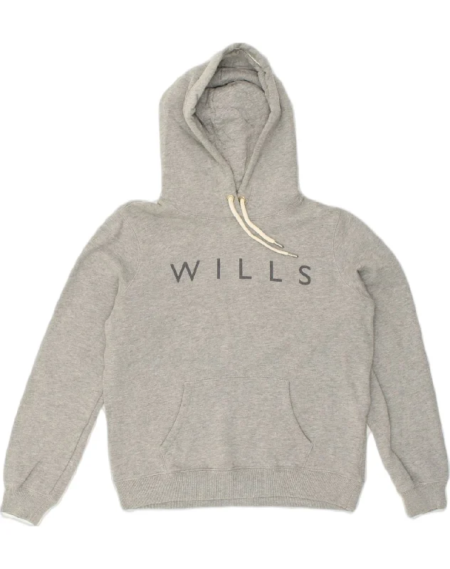 JACK WILLS Womens Graphic Hoodie Jumper UK 14 Large Grey Cotton Hoodie with Hem Detail Decorative Unique JACK WILLS Womens Graphic Hoodie Jumper UK 14 Large Grey Cotton Hoodie with Hem Detail Decorative Unique